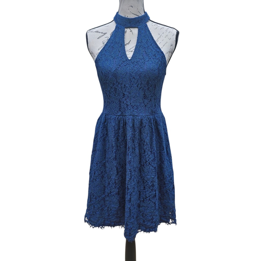 Altar'd State -798 Blue Lace Halter Mini Dress Cocktail Date‎ Night Size Medium